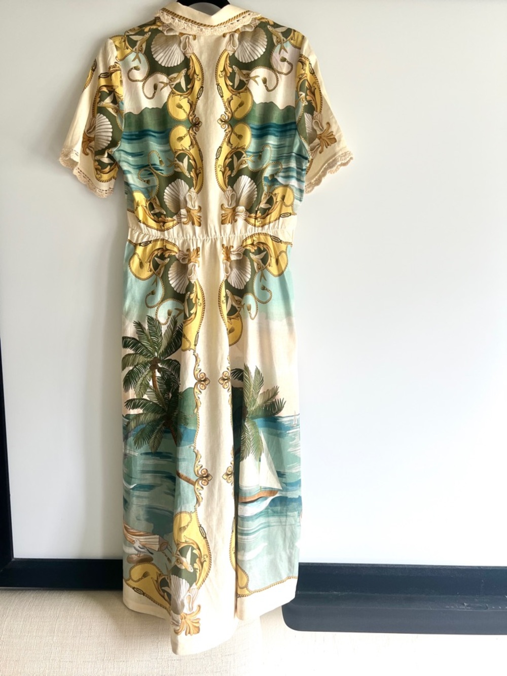 FARM Rio Off-White Royal Sea Collared Midi Dress Linen-Blend Size Small NWT - Picture 10 of 16